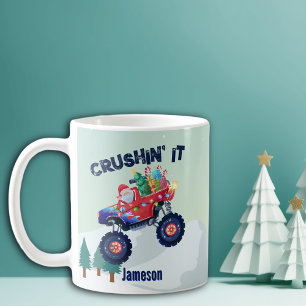 Taza De Café Monstruo navidad Camión Santa aplastándolo
