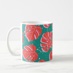 Taza De Café Monstruo rojo: patrón tropical verde