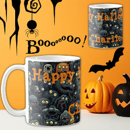 Taza De Café Monstruos de Halloween, nombre personalizado