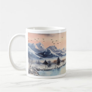 Taza De Café Montai, sol, río en invierno