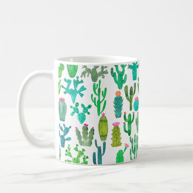 Taza De Café Montaje de cactus acuarela, ilustra la flor de cac (Izquierda)
