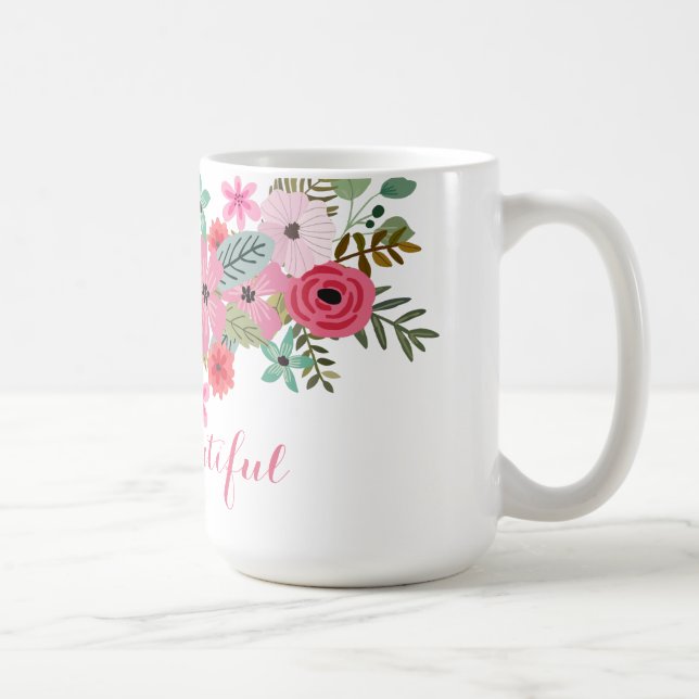 Taza De Café Montaje floral de cerdo personalizado Hola hermosa (Derecha)