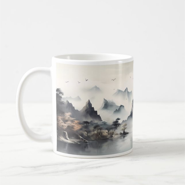 Taza De Café Montaña, Colina, Niebla Y Río (Izquierda)