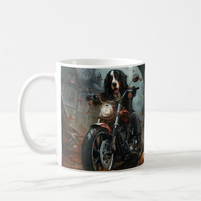 Taza De Café Montaña de Bernese Motocicleta Halloween Scary (Izquierda)