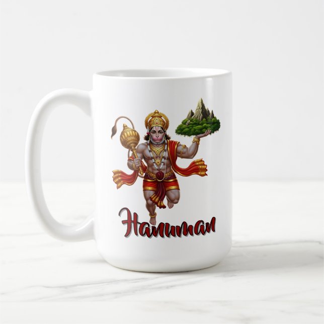Taza De Café Montaña de elevación de vuelo Lord Hanuman (Izquierda)