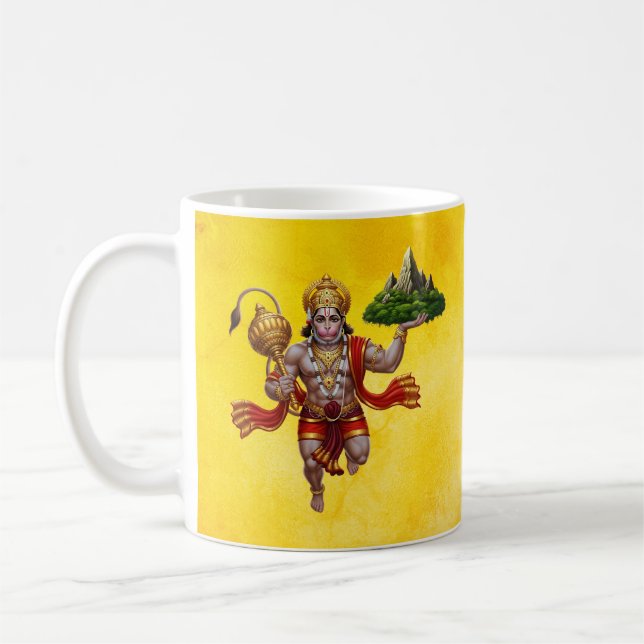 Taza De Café Montaña de elevación de vuelo Lord Hanuman (Izquierda)