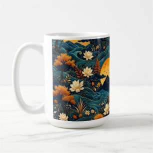 Taza De Café Montaña de la Luna Dorada Flor de Loto en el Cielo
