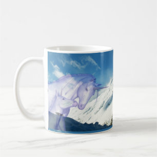 Taza De Café Montaña Nevada Unicornio Vista Doble
