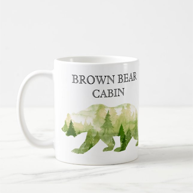 Taza De Café Montaña personalizada Cabina Lodge Bear acuarela (Izquierda)