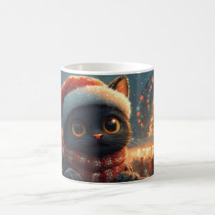 Taza De Café Montaña Rusa de Gato Negro de Navidad