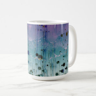 Taza De Café Montañas abstractas y puntos Aqua Púrpura y Negro
