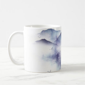 Taza De Café Montañas acuáticas, ilustraciones del paisaje inve