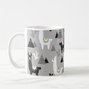 Taza De Café Montañas de cactus de Llama, patrón sin fisuras.