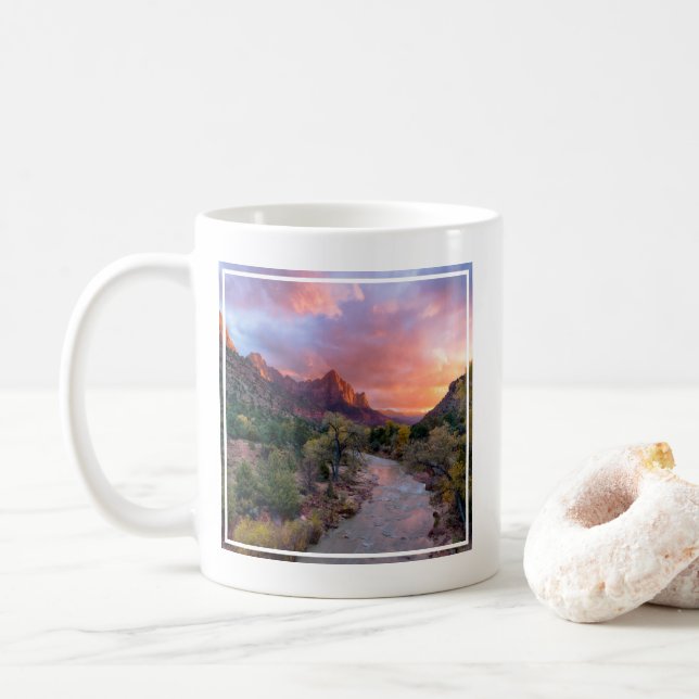 Taza De Café Montañas | El parque nacional Watchman Zion Utah (Con donut)