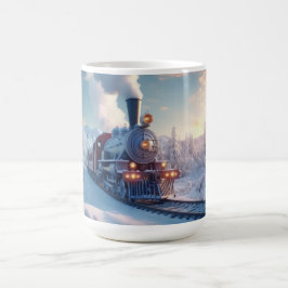 Taza De Café Montañas nevadas del invierno del tren de vapor