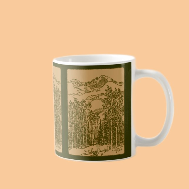 Taza De Café Montañas Sepia y Bosque (Subido por el creador)