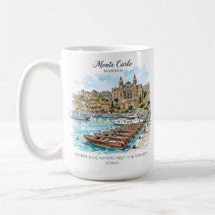 Taza De Café Monte Carlo Mónaco Acuarela Yate Puerto