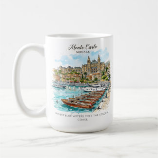 Taza De Café Monte Carlo Mónaco Acuarela Yate Puerto
