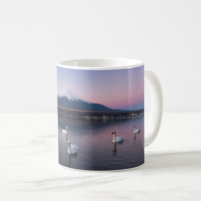 Taza De Café Monte Fuji | Lago Yamanaka con cisnes (Anverso derecho)