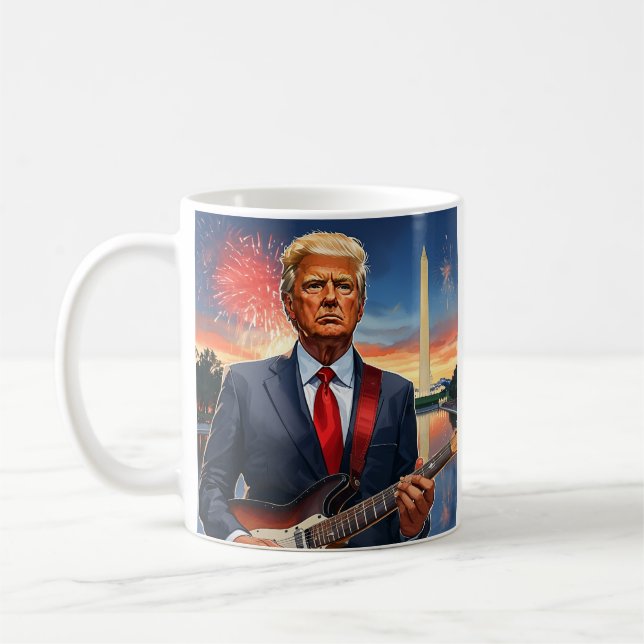Taza De Café Monumento a Washington de Trump jugando guitarra e (Izquierda)