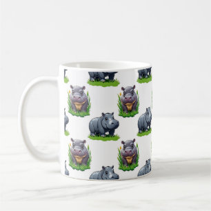 Taza De Café Moo Deng Hippopótamo Diseño de Patrón Animal