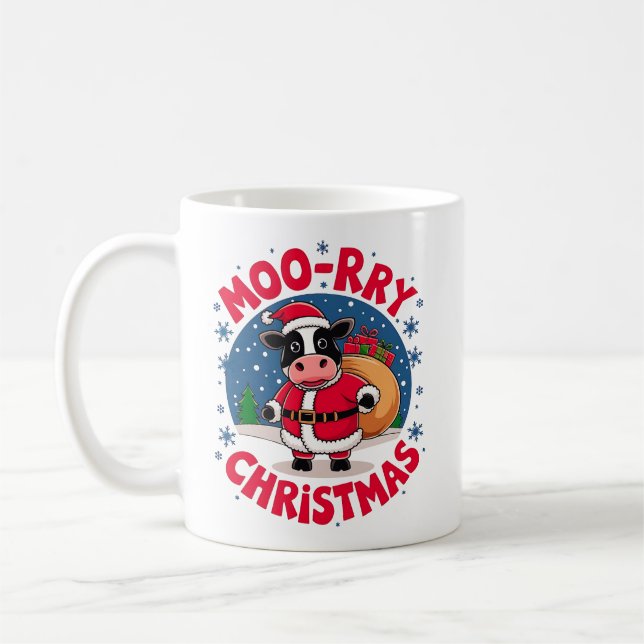Taza De Café Moo-rry Christmas Funny Cow Santa Christmas (Izquierda)