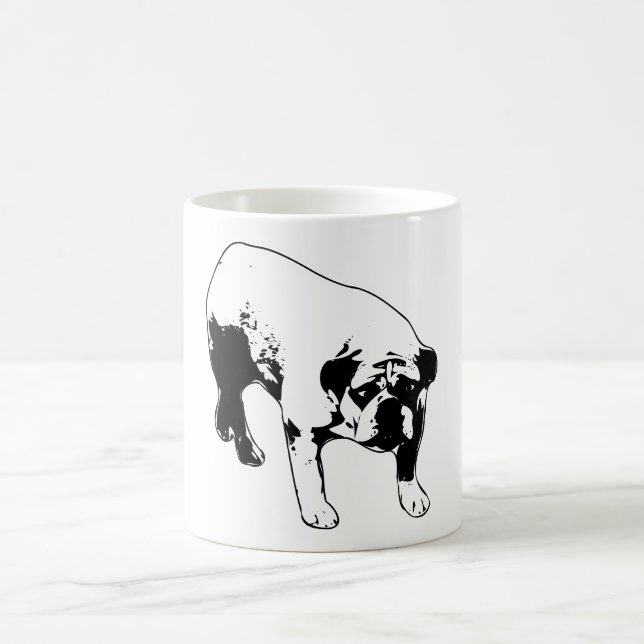 Taza De Café Moody Bulldog Portrait Black and White Line Art (Centro)