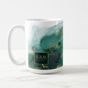 Taza De Café Moody Ink Emerald Gold Abstract Blk ID988