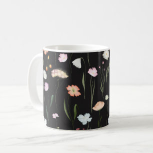 Taza De Café Moody Wildflowers Patrón floral negro