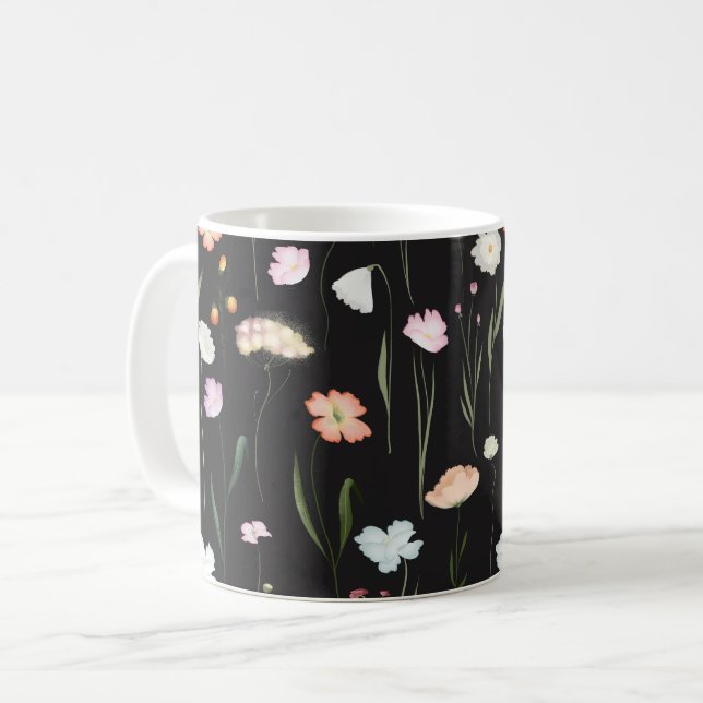 Taza De Café Moody Wildflowers Patrón floral negro (Anverso izquierdo)