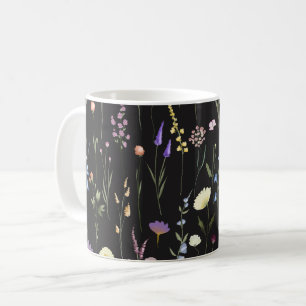 Taza De Café Moody Wildflowers Patrón floral negro