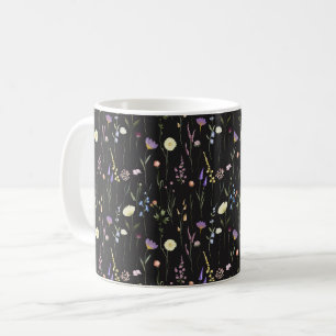 Taza De Café Moody Wildflowers Patrón floral negro