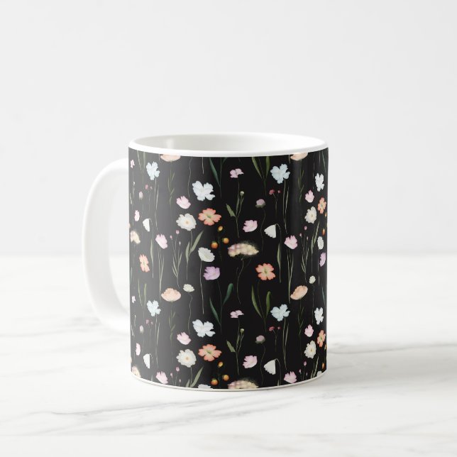 Taza De Café Moody Wildflowers Patrón floral negro (Anverso izquierdo)