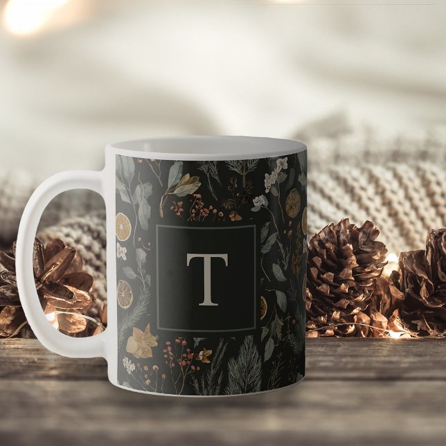 Taza De Café Moody Winter Navidades botánicos Monograma de vaca (Subido por el creador)