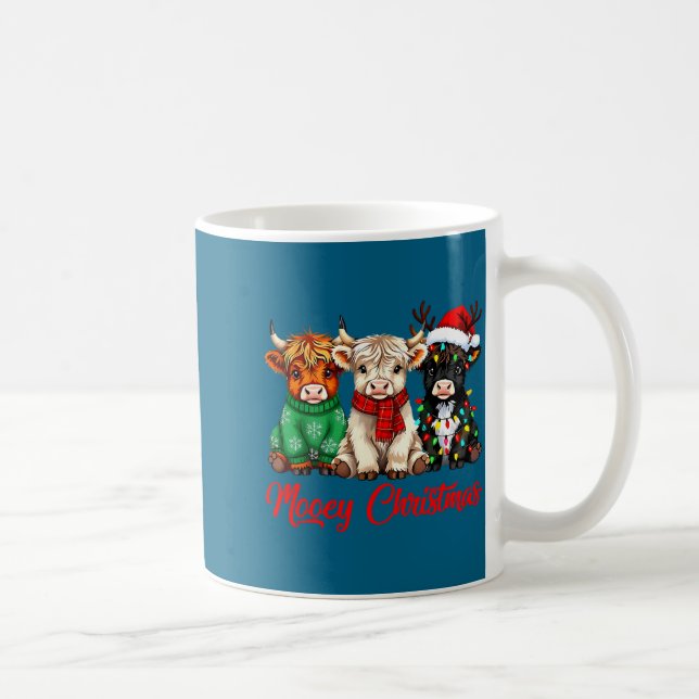 Taza De Café Mooey Christmas Lights Santa Hat Xmas Highland Cow (Derecha)
