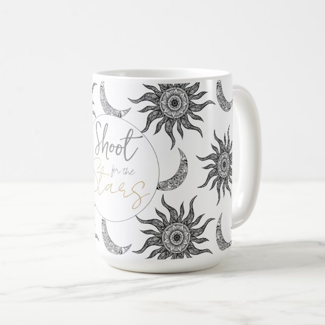 Taza De Café Moon mística de sol negro y blanco (Anverso derecho)
