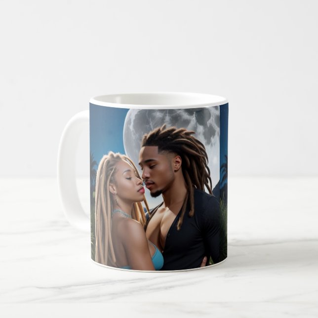 Taza De Café Moonlight Couple Love Mug – Romantic Digital Art  (Anverso izquierdo)