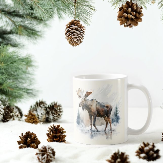 Taza De Café Moose acuarela de invierno con vibraciones (Subido por el creador)