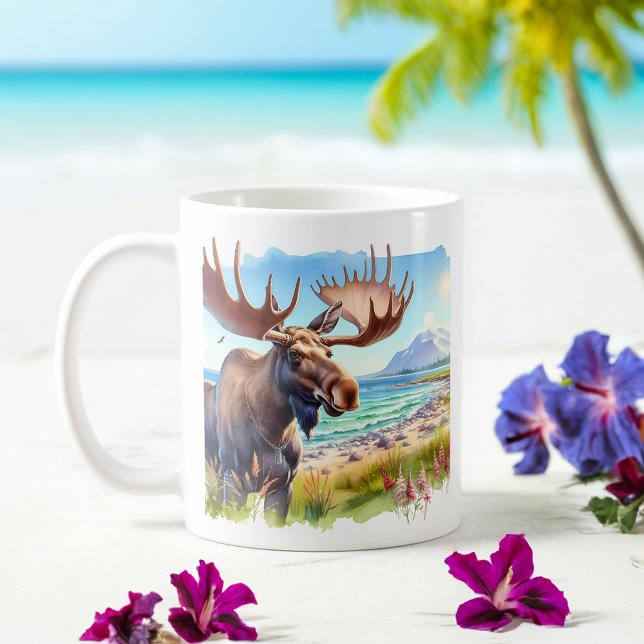 Taza De Café Moose acuático de verano en la playa (Subido por el creador)