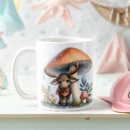 Taza De Café Moose Bebé Adorable Bajo El Paraguas Del Mushroom