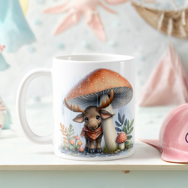 Taza De Café Moose Bebé Adorable Bajo El Paraguas Del Mushroom (Subido por el creador)