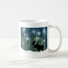 Taza De Café Moose en el bosque de nieve