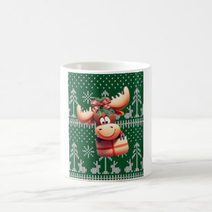 Taza De Café Moose personalizado sobre el patrón de punto verde