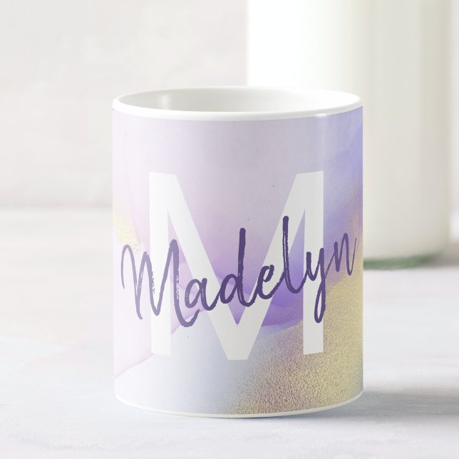 Taza De Café Morado acuarela Abstract Girly Luxury Monograma (Subido por el creador)