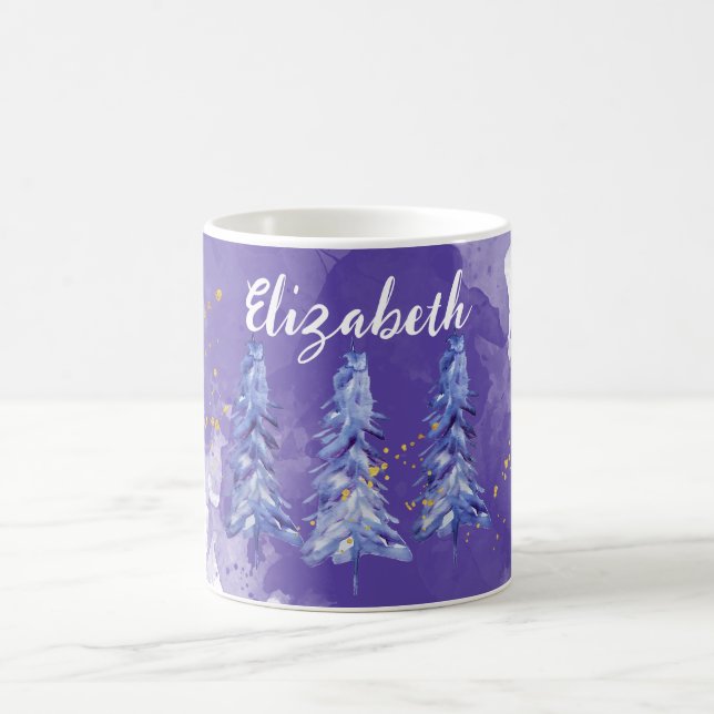 Taza De Café Morado Árbol de Navidad Golden Snowflakes (Centro)