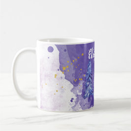 Taza De Café Morado Árbol de Navidad Golden Snowflakes