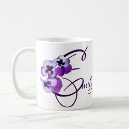 Taza De Café Morado pansy floral Emily nombre personalizable bo