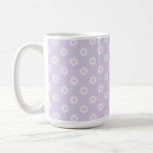 TAZA DE CAFÉ MORADO PASTEL CON FILAS DE FLORES BLANCAS