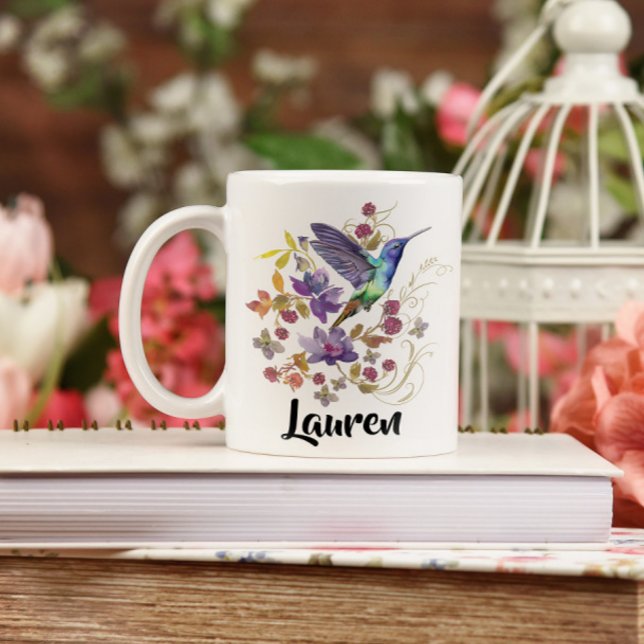 Taza De Café Morado y azul acuarela Hummingbird Coff floral (Subido por el creador)