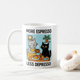 Taza De Café More Espresso Menos Depresso Black Cat 